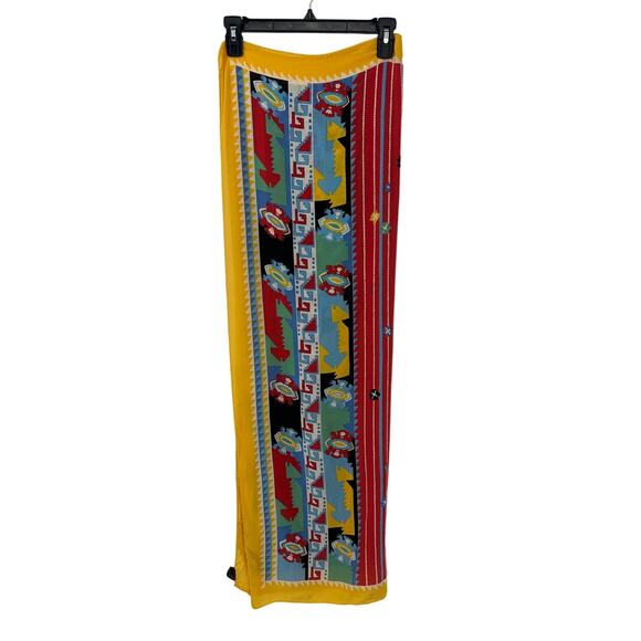 Large southwestern style silk scarf Made in Italy Red Yellow colorful 43x54 - Picture 1 of 8